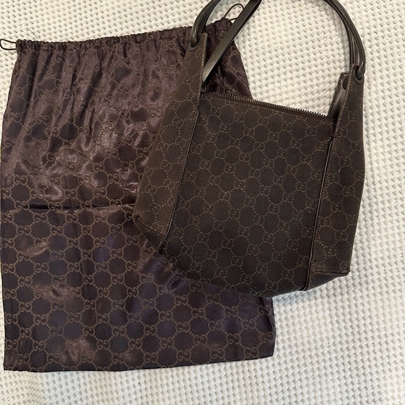 GUCCI vintage chocolate brown canvas logo bag - Picture 4 of 10